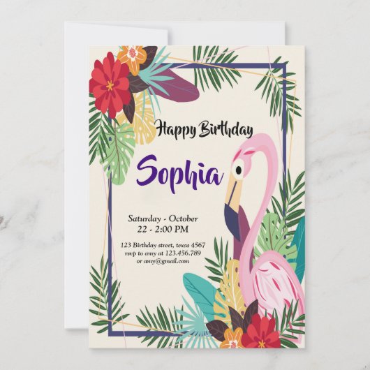 Aloha Flamingo Tropisch Kaart (Voorkant)