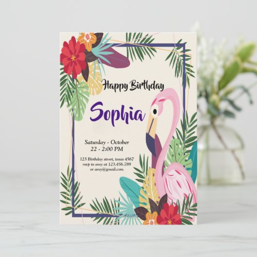 Aloha Flamingo Tropisch Kaart (Staand voorkant)