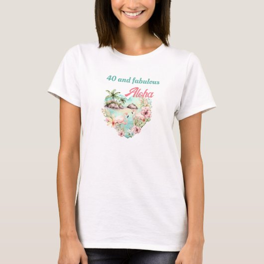 Aloha Flamingo Zomer Tropische 40e Verjaardag Naam T-shirt (Voorkant)
