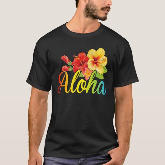 Aloha Flowers Hawaiian Hawaii Beach Luau Party T-shirt (Voorkant)