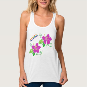 Aloha Geborduurd Uitziende Roze Hawaiiaanse Bloem  Tanktop