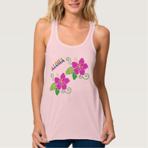 Aloha Geborduurd Uitziende Roze Hawaiiaanse Bloem Tanktop