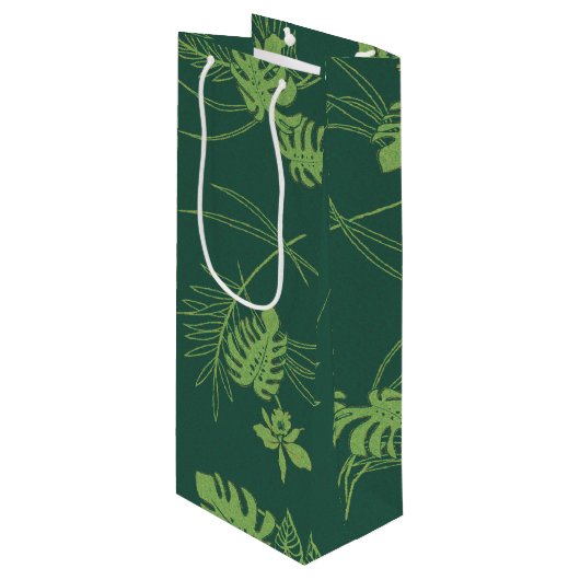  Aloha Gift Bag | Lau Barkcloth Green Wijn Cadeautas (Voorkant Gekanteld)