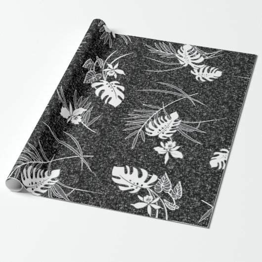  Aloha Gift Wrap | Lau Barkcloth Black Cadeaupapier (Uitgerold)