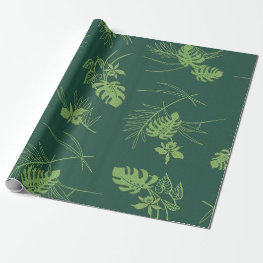  Aloha Gift Wrap | Lau Barkcloth Green Cadeaupapier (Uitgerold)