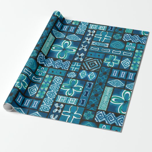  Aloha Gift Wrap | Pua Blue Cadeaupapier (Uitgerold)