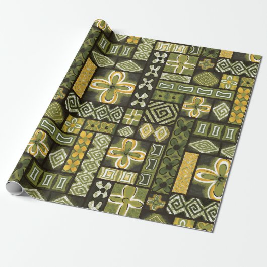  Aloha Gift Wrap | Pua Green Cadeaupapier (Uitgerold)