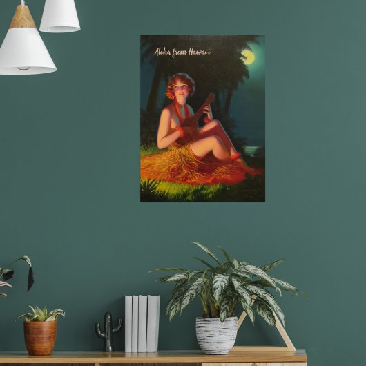 Aloha Girl met Ukulele (tekst aanpasbaar) Poster (Woonkamer 1)