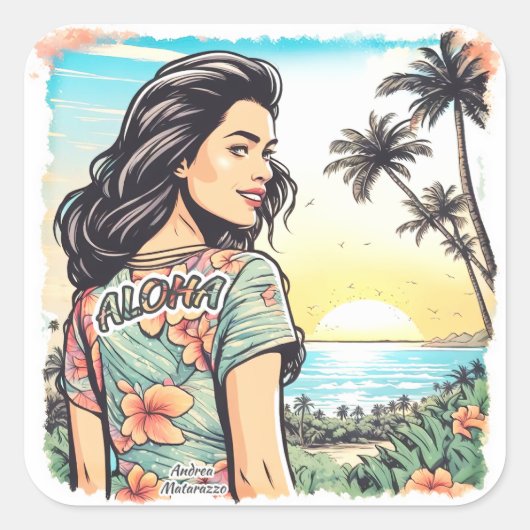 Aloha Girl Vierkante Sticker (Voorkant)