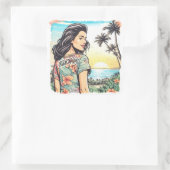 Aloha Girl Vierkante Sticker (Tas)
