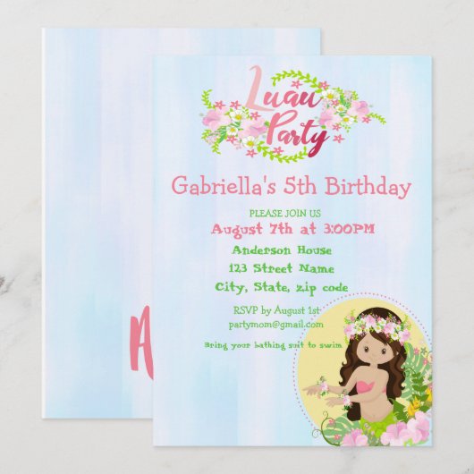 Aloha Girls Luau Verjaardagsfeestje Uitnodiging (Voorkant / Achterkant)