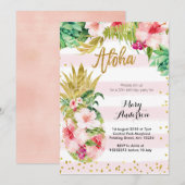 Aloha Gold Ananas Verjaardag Uitnodiging Volwassen (Voorkant / Achterkant)