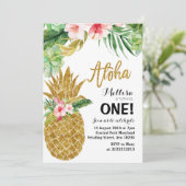 Aloha Gold Pineapple First Birthday Invitation Kaart (Staand voorkant)