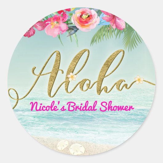 ALOHA Gold Tropical Beach Hibiscus Bloemen Bloemen Ronde Sticker (Voorkant)