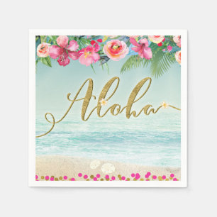 ALOHA Gold Tropical Beach Hibiscus Bloemen Bloemen Servetten