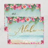ALOHA Goud Tropisch Strand Hibiscus Save the Date Aankondigingskaart (Voorkant / Achterkant)