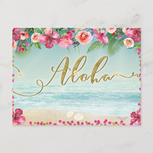 ALOHA Goud Tropisch Strand Hibiscus Save the Date Aankondigingskaart (Voorkant)