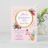 Aloha Graduation Party Flamingo Nodig Tropisch uit Kaart (Staand voorkant)