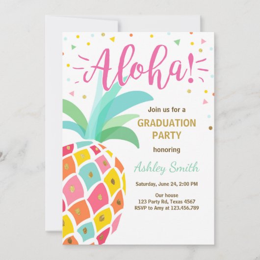 Aloha Graduation Party Invitation Pineapple hawaii Kaart (Voorkant)