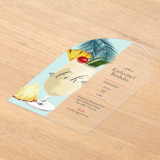 Aloha Green Pina Colada Cocktail Verjaardagsfeestj Acryl Uitnodigingen (Laagn)