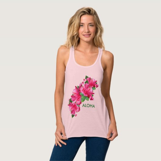 Aloha Happiness Roze Hibiscus Flower Tanktop (Volledige Voorkant)