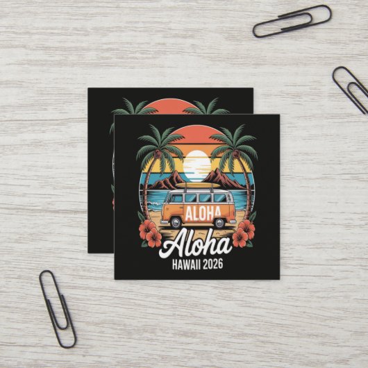 Aloha Hawaï 2026 Vierkante Visitekaartje (Voorkant / Achterkant in situ)