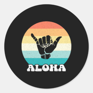 Aloha Hawaï Hawaiaans Eiland Shaka Handgebaar Retr Ronde Sticker