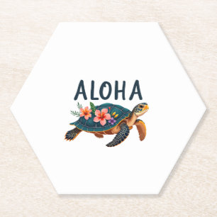 Aloha Hawaï Hawaïaans shirt Schildpad Hibiscus Kin Kartonnen Onderzetters