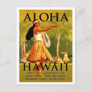 Aloha Hawaï, hula meisje dans, vintage reis Briefkaart