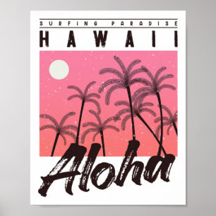 Aloha Hawaï Palmboom Retro Zonsondergang Strand Me Poster
