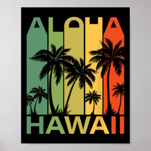 Aloha Hawaï Palmboom Tropisch Hawaïaans Eiland Re Poster