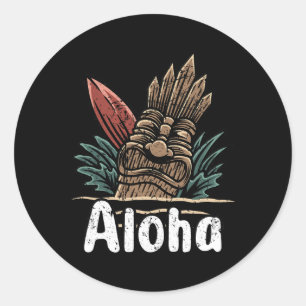 Aloha Hawaï Surfen Retro Zonsondergang Ronde Sticker