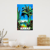Aloha Hawaï, tropisch eiland, vintage vliegreizen Poster (Keuken)