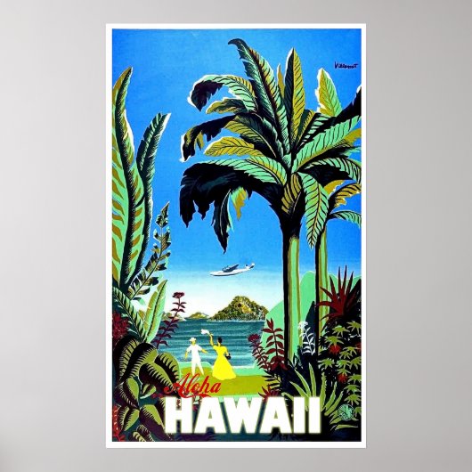 Aloha Hawaï, tropisch eiland, vintage vliegreizen Poster (Voorkant)