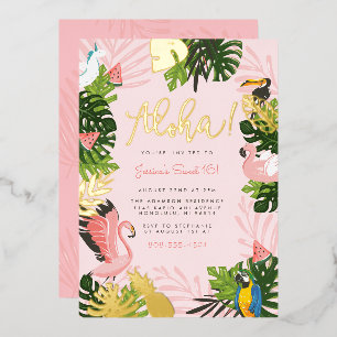 Aloha Hawaï Tropische Zomer Gouden Verjaardagsfees Folie Uitnodiging