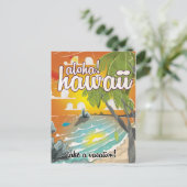 Aloha! Hawaï! vintage reisaffiche cartoon Briefkaart (Staand voorkant)