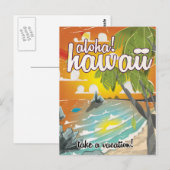 Aloha! Hawaï! vintage reisaffiche cartoon Briefkaart (Voorkant / Achterkant)