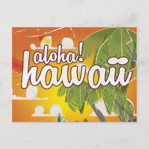 Aloha! Hawaï! vintage reisaffiche cartoon Briefkaart