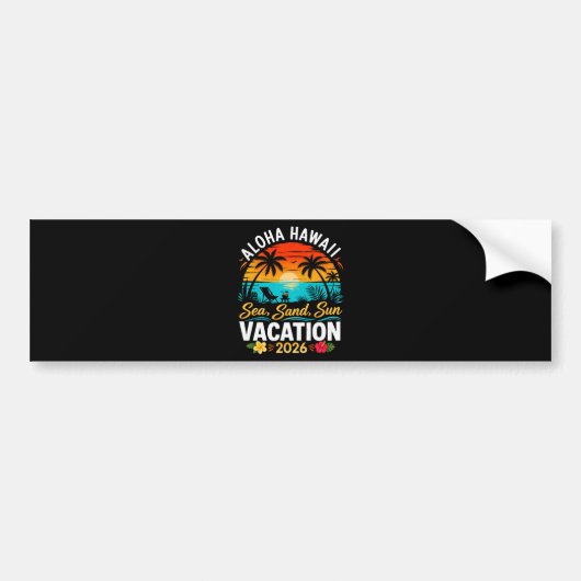 Aloha Hawaï Zee Zand Zon 2026 Bumpersticker (Voorkant)
