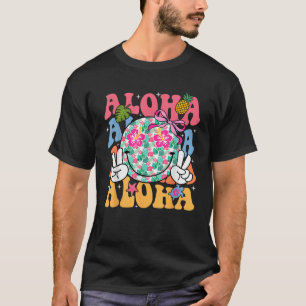Aloha Hawaïaans Cute Glimlach Gezicht Shaka Hibisc T-shirt