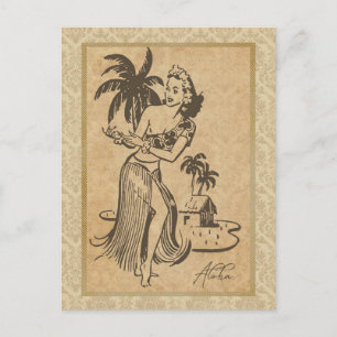 Aloha Hawaïaans Meisje 1 Vintage Reproductie Briefkaart