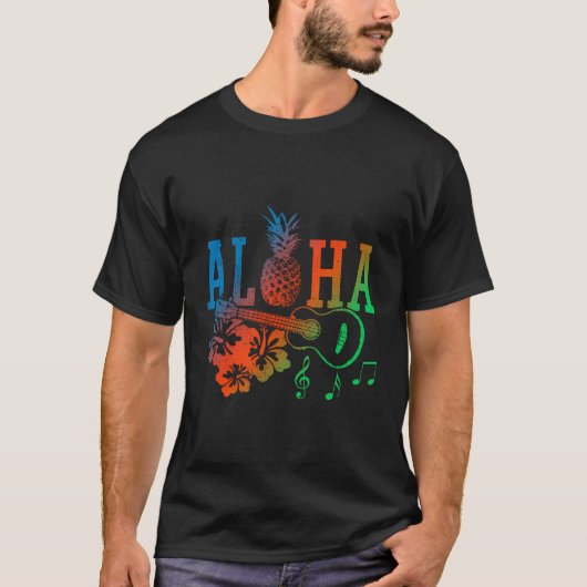 Aloha Hawaïaanse Ananas Ukulele Hibiscus Zomer G T-shirt (Voorkant)