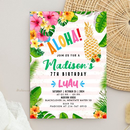Aloha Hawaïaanse Ananas Verjaardagsfeest Uitnodigi Kaart
