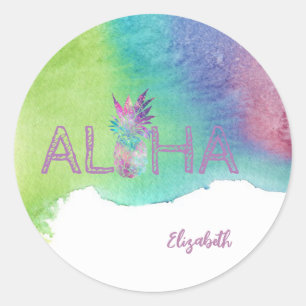 Aloha Hawaïaanse Ananas, Waterverfspatten Ronde Sticker