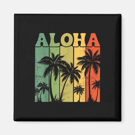 Aloha Hawaïaanse Eiland Palmboom Surfplank Strand Magneet (Voorkant)
