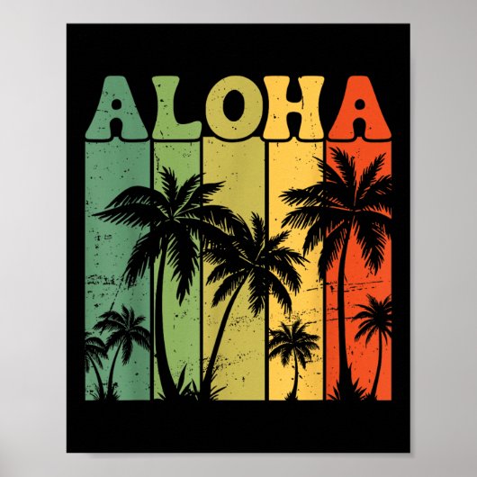 Aloha Hawaïaanse Eiland Palmboom Surfplank Strand Poster (Voorkant)