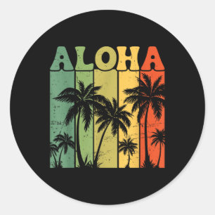 Aloha Hawaïaanse Eiland Palmboom Surfplank Strand Ronde Sticker