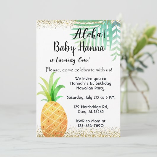 Aloha, Hawaïaanse verjaardagsfeestje, ananas. Kaart (Staand voorkant)