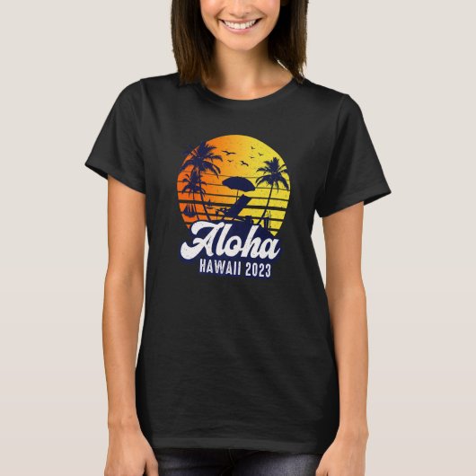 Aloha Hawaii 2023 Hawaiian Sunset Beach Retro Prem T-shirt (Voorkant)