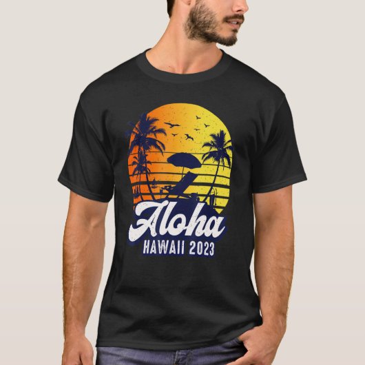 Aloha Hawaii 2023 Hawaiian Sunset Beach Retro T-shirt (Voorkant)